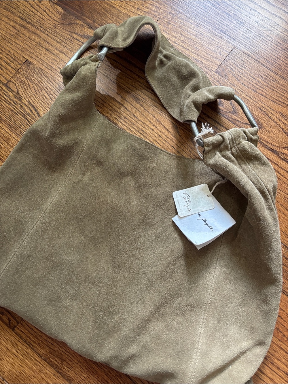 NWT Free People real suede leather bag with metal accents . Light sand color - Picture 2 of 7